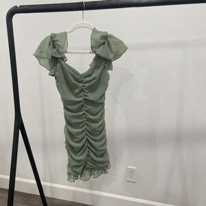 Zara Green Dress Mini Ruffle Short sleeves Size xs Brand New With Tags NWT